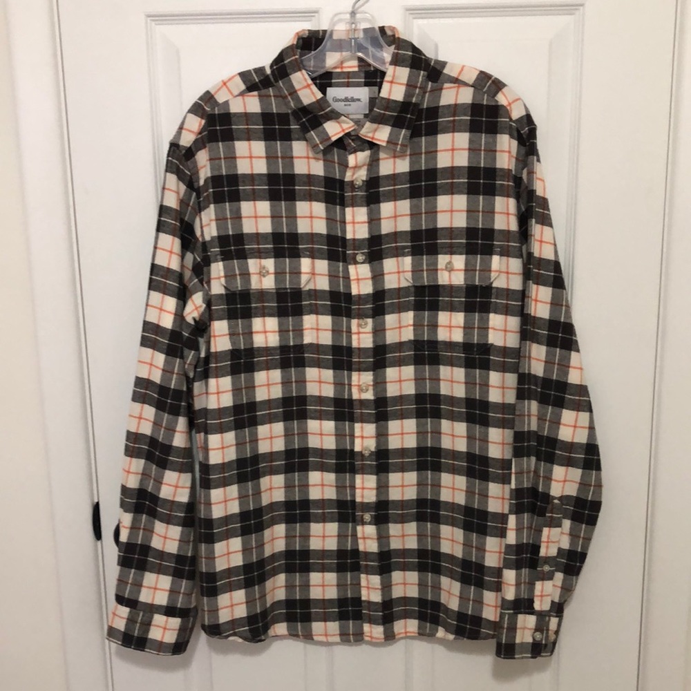 Goodfellow & Co. Mens Long Sleeve Plaid Flannel Shirt a Orange Black